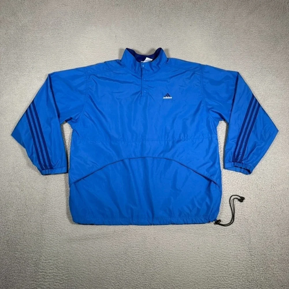 Vintage Adidas Windbreaker Mens XL Blue Pullover Vented Snap Lightweight Logo‎